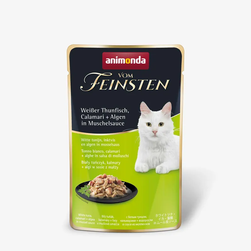 Sofort Bestellen Sparpaket 6 x 50 g Animonda Vom Feinsten Adult Weißer Thunfisch, Calamari + Algen in Muschelsauce Katzen Nassfutter